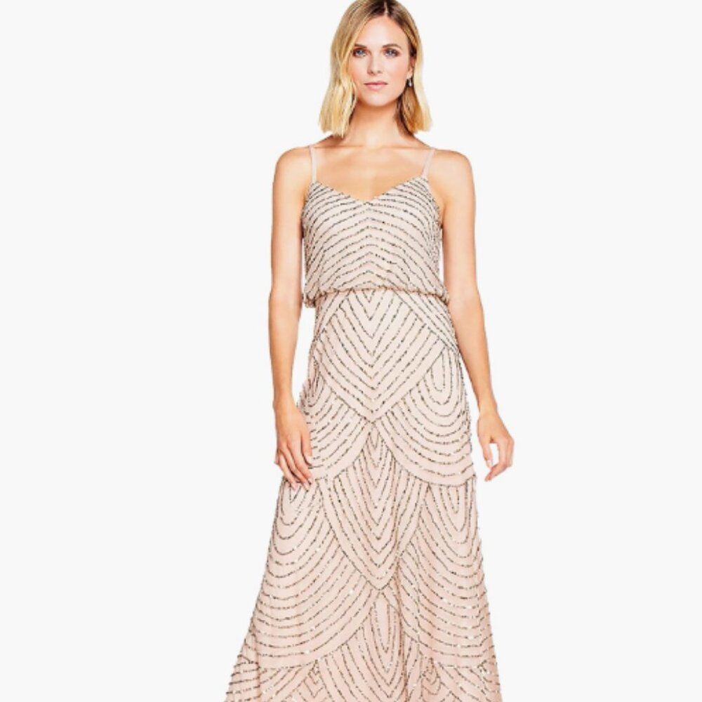 Adrianna Papell Beaded Blouson Gown, sz 12